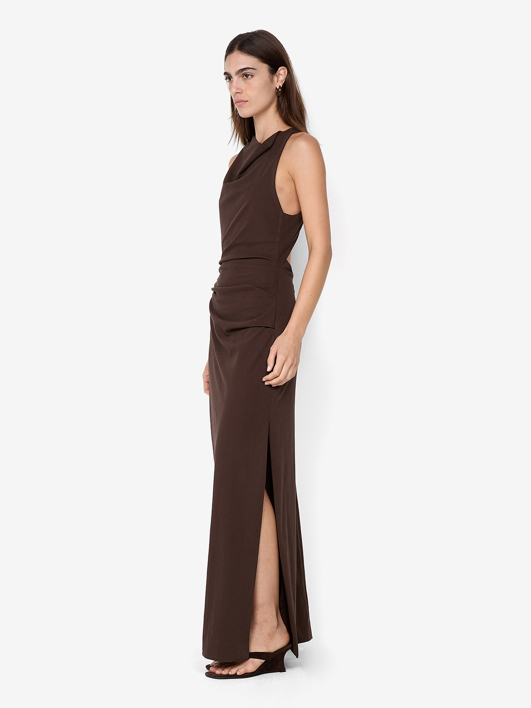 ANNETTA COWL NECK MAXI DRESS - DARK CHOCOLATE