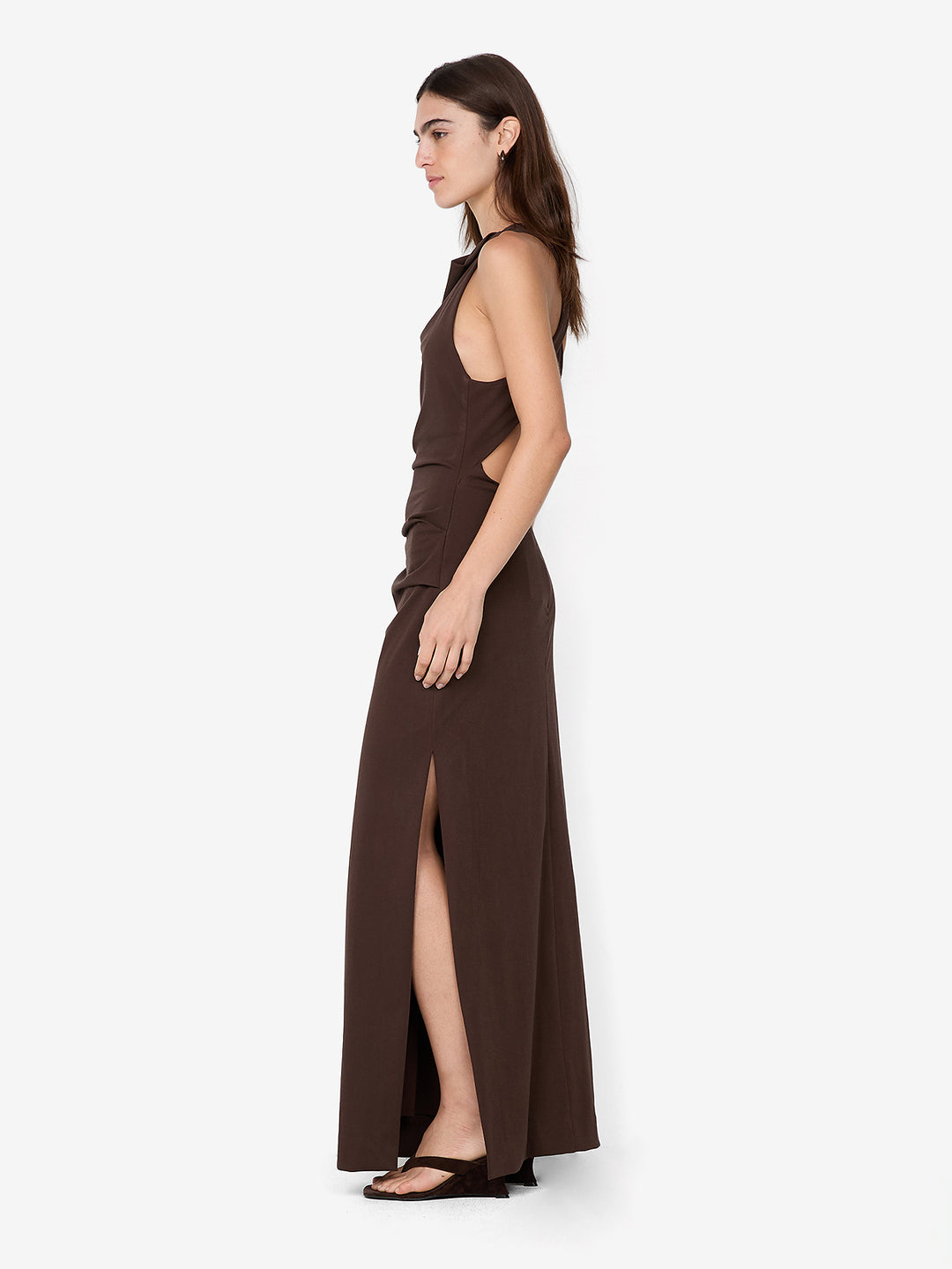 ANNETTA COWL NECK MAXI DRESS - DARK CHOCOLATE
