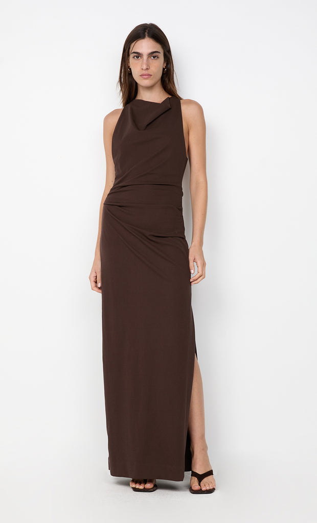 ANNETTA COWL NECK MAXI DRESS - DARK CHOCOLATE