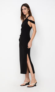 SYLVIE ASYM MIDI DRESS - BLACK