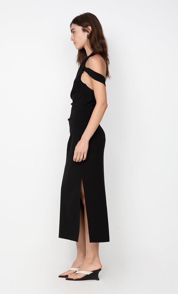 SYLVIE ASYM MIDI DRESS - BLACK