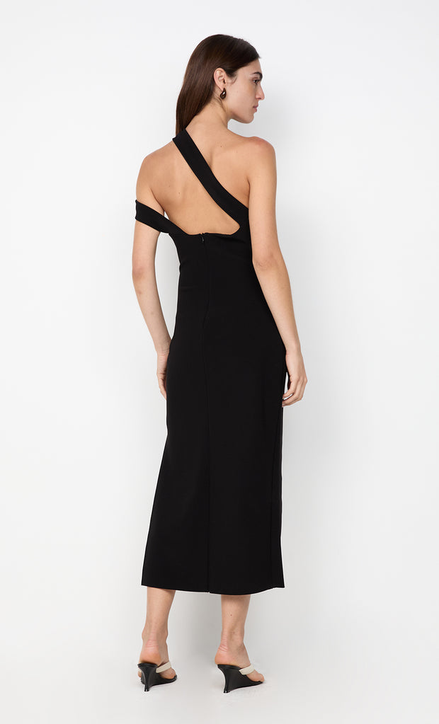 SYLVIE ASYM MIDI DRESS - BLACK