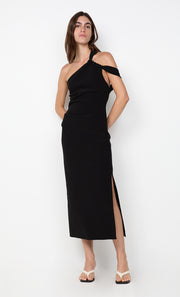 SYLVIE ASYM MIDI DRESS - BLACK