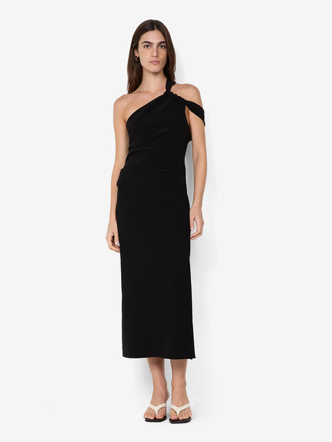 SYLVIE ASYM MIDI DRESS - BLACK