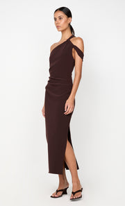 SYLVIE ASYM MIDI DRESS - ESPRESSO