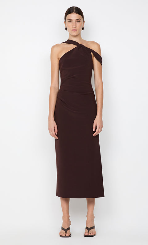 SYLVIE ASYM MIDI DRESS - ESPRESSO