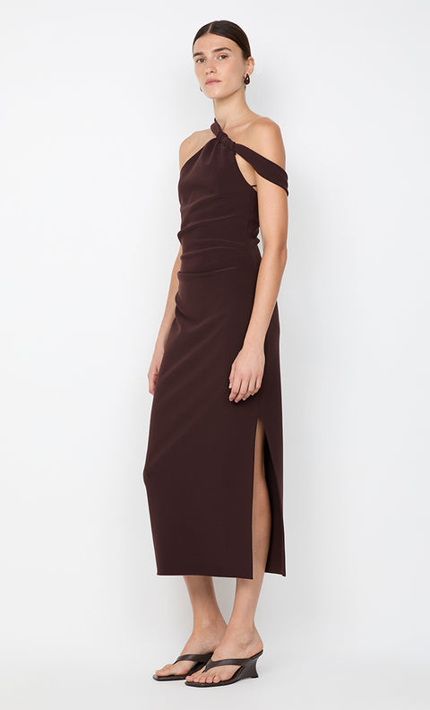 SYLVIE ASYM MIDI DRESS - ESPRESSO