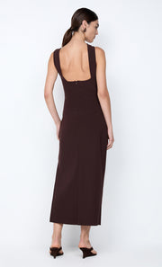 SYLVIE ASYM MIDI DRESS - ESPRESSO