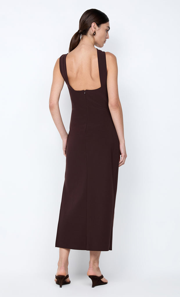 SYLVIE ASYM MIDI DRESS - ESPRESSO