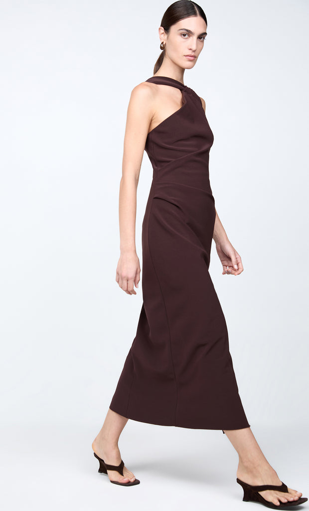 SYLVIE ASYM MIDI DRESS - ESPRESSO