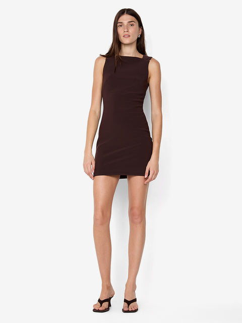 SYLVIE HIGH NECK MINI DRESS - ESPRESSO