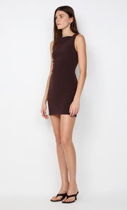 SYLVIE HIGH NECK MINI DRESS - ESPRESSO