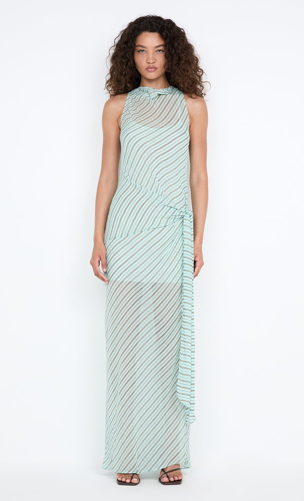 ALGARVE COWL NECK MAXI DRESS - MINT SLICE STRIPE