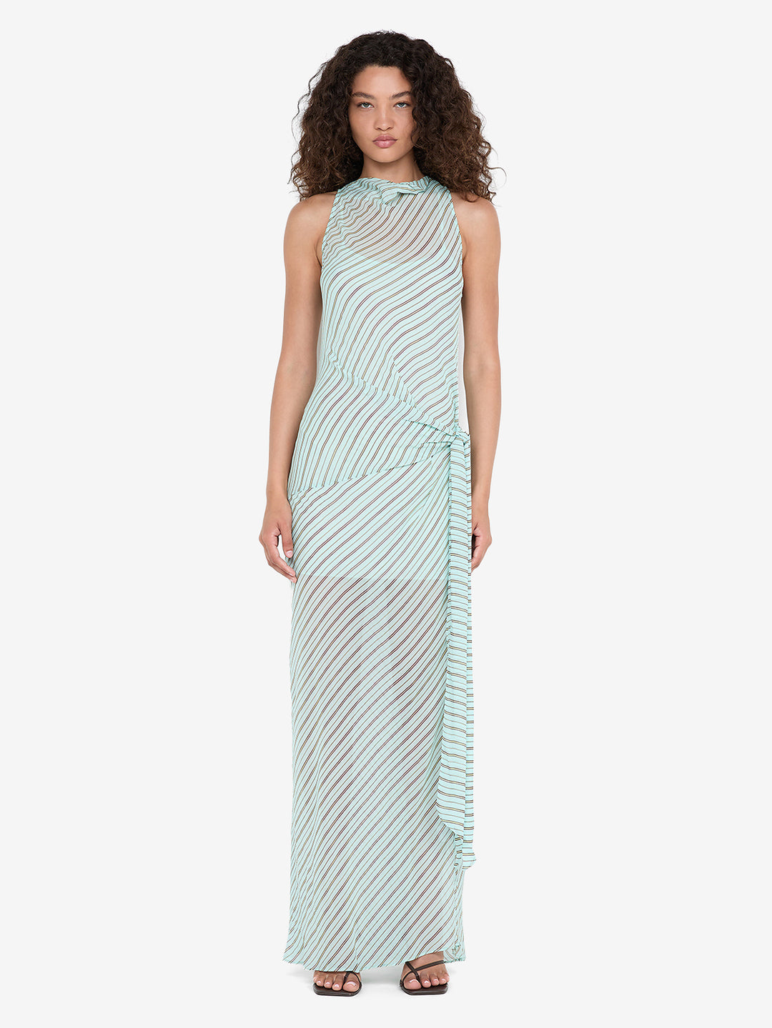 ALGARVE COWL NECK MAXI DRESS - MINT SLICE STRIPE