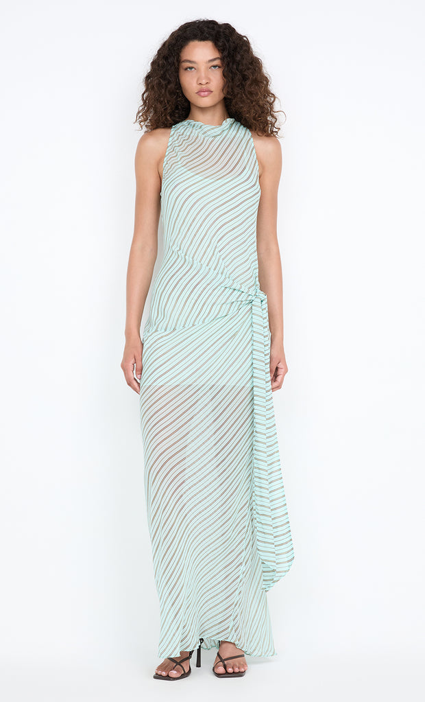 ALGARVE COWL NECK MAXI DRESS - MINT SLICE STRIPE