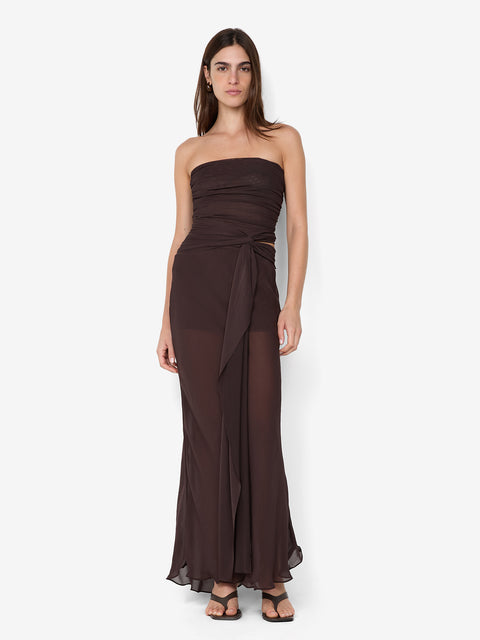 JEHNAYA STRAPLESS MAXI DRESS - DARK CHOCOLATE