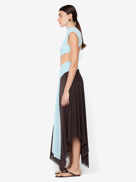 CONNI ASYM MIDI DRESS - ARCTIC BLUE / DARK CHOC