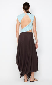 CONNI ASYM MIDI DRESS - ARCTIC BLUE / DARK CHOC