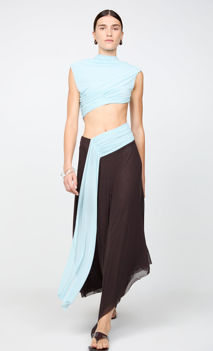 CONNI ASYM MIDI DRESS - ARCTIC BLUE / DARK CHOC