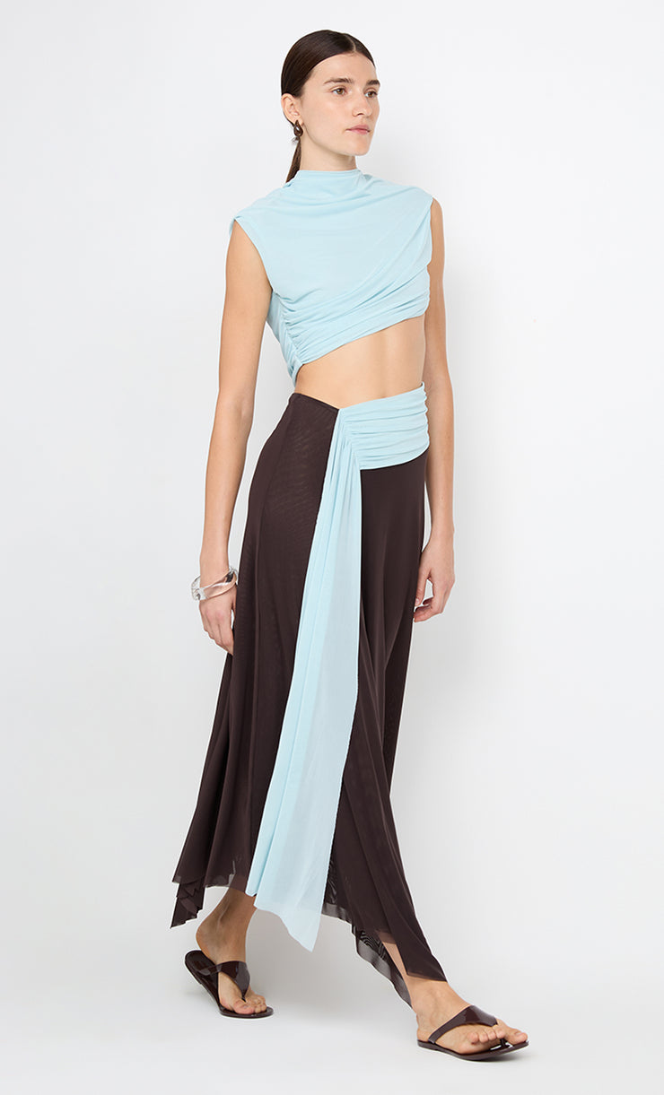 CONNI ASYM MIDI DRESS - ARCTIC BLUE / DARK CHOC