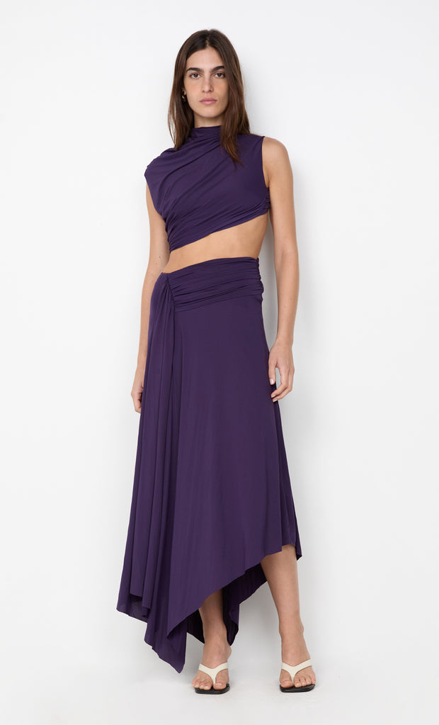 LEILAH DRAPE MIDI DRESS - DEEP VIOLET