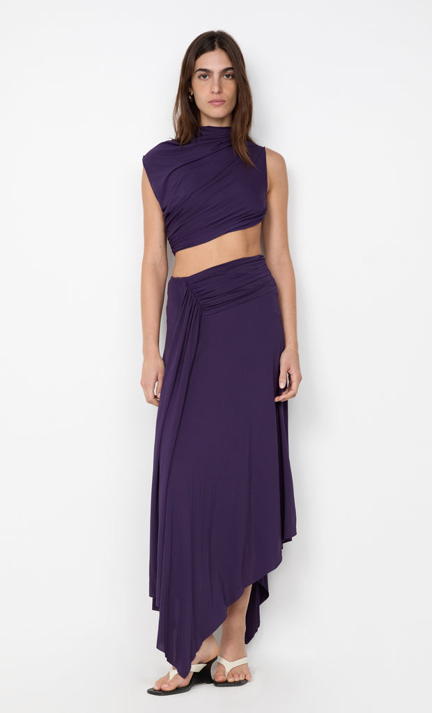 LEILAH DRAPE MIDI DRESS - DEEP VIOLET