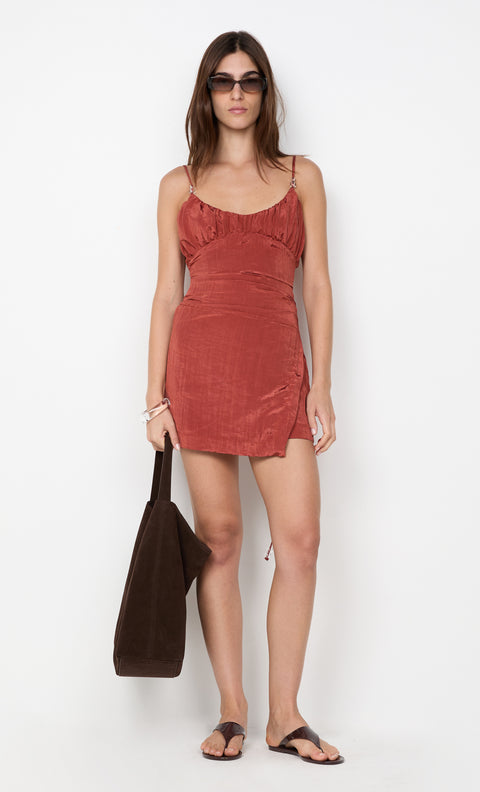 ODESSA SCOOP MINI DRESS - RUST