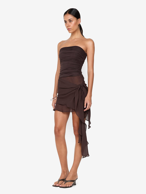 LANDON STRAPLESS MINI DRESS - DARK CHOCOLATE