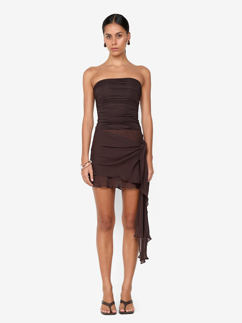 LANDON STRAPLESS MINI DRESS - DARK CHOCOLATE