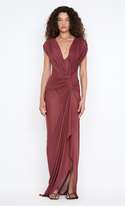 LEIA DRAPE MAXI DRESS - RUST