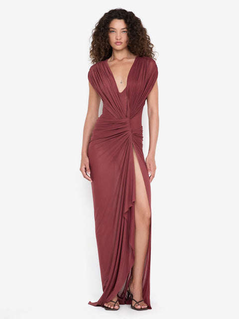 LEIA DRAPE MAXI DRESS - RUST