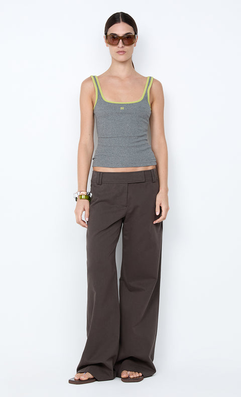 LANA SQUARE NECK TANK - GREY MARLE / LIME
