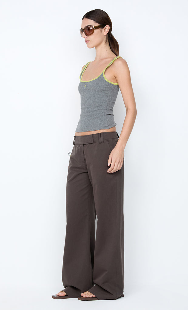 LANA SQUARE NECK TANK - GREY MARLE / LIME