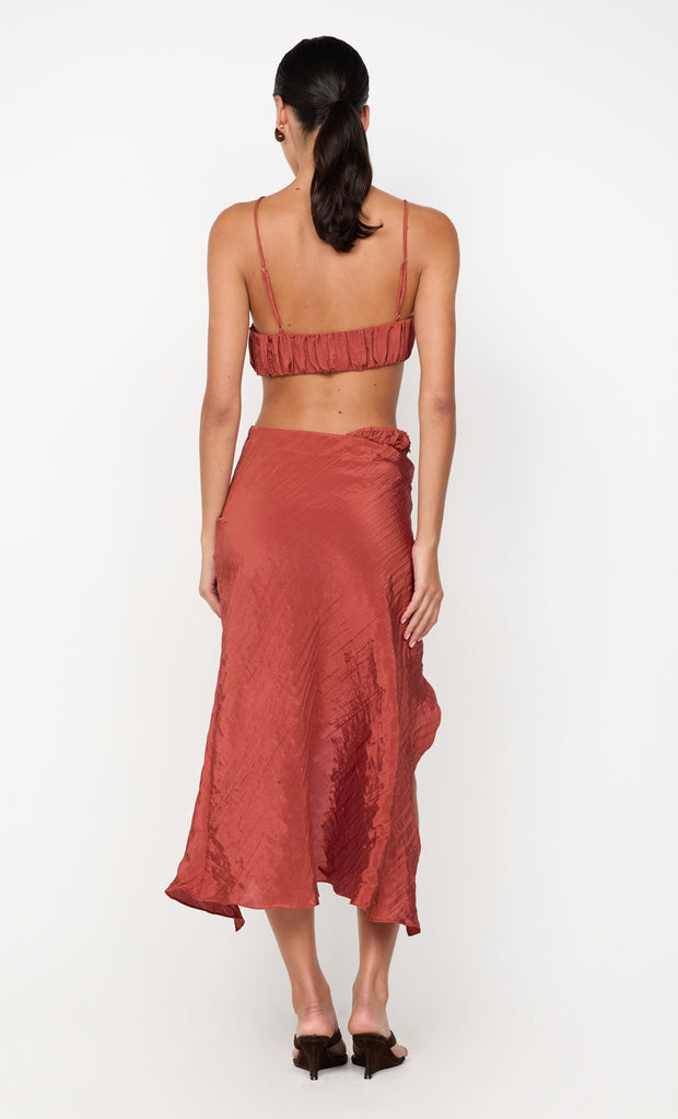 ODESSA SPLIT MIDI SKIRT - RUST