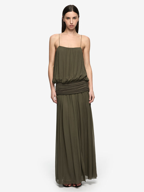 CAMILLE BLOUSON DRESS - DARK TWIG