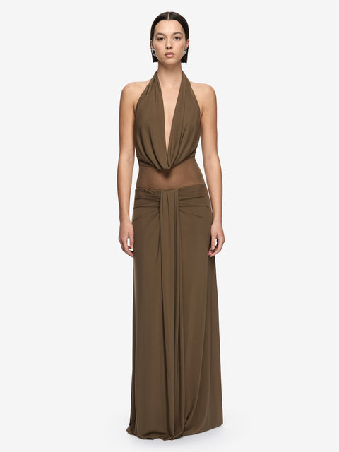 ISORA HALTER MAXI DRESS - LATTE
