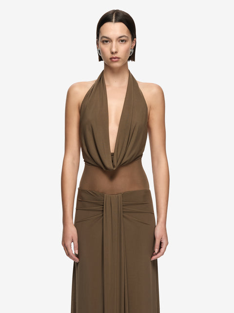 ISORA HALTER MAXI DRESS - LATTE