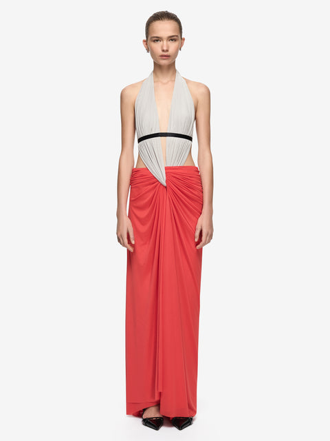 ANAYA CUT OUT MAXI DRESS  - DOVE GREY/FLAME/BLACK