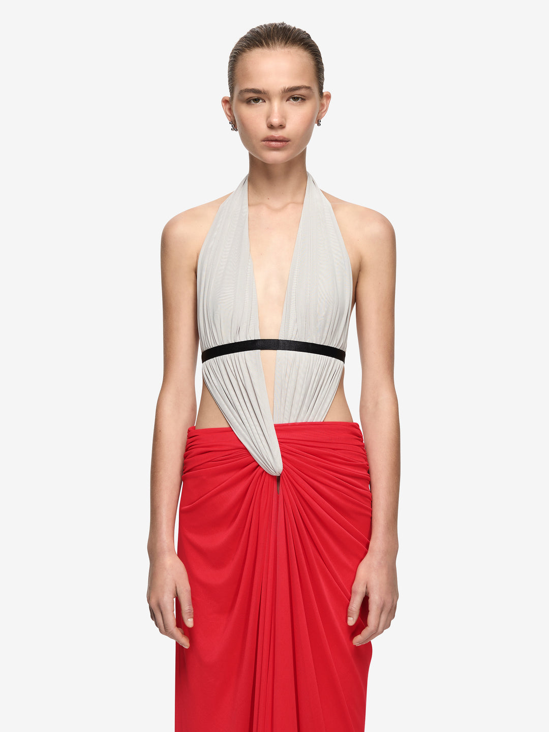ANAYA CUT OUT MAXI DRESS  - DOVE GREY/FLAME/BLACK