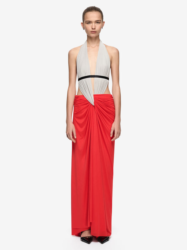 ANAYA CUT OUT MAXI DRESS  - DOVE GREY/FLAME/BLACK