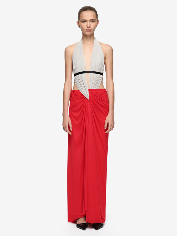 ANAYA CUT OUT MAXI DRESS  - DOVE GREY/FLAME/BLACK