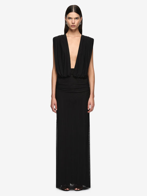 ISORA DRAPE MAXI DRESS - BLACK