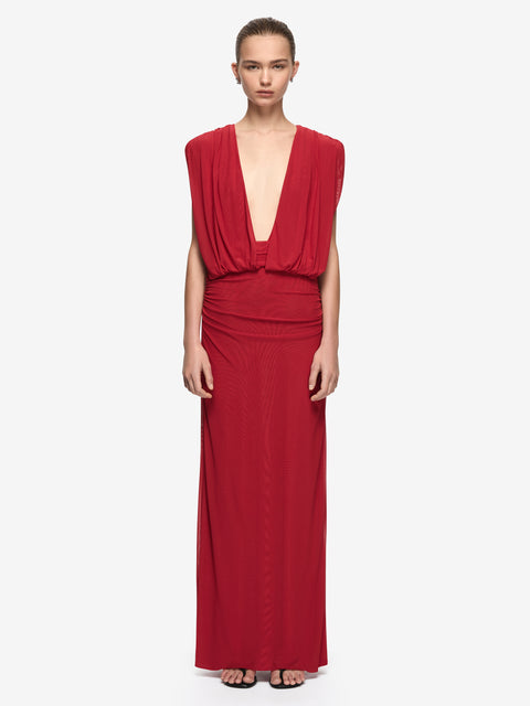 ISORA DRAPE MAXI DRESS - RUBY RED