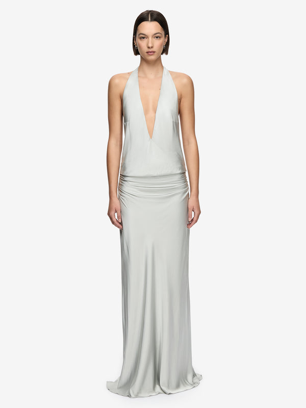 NALU HALTER MAXI DRESS - SILVER