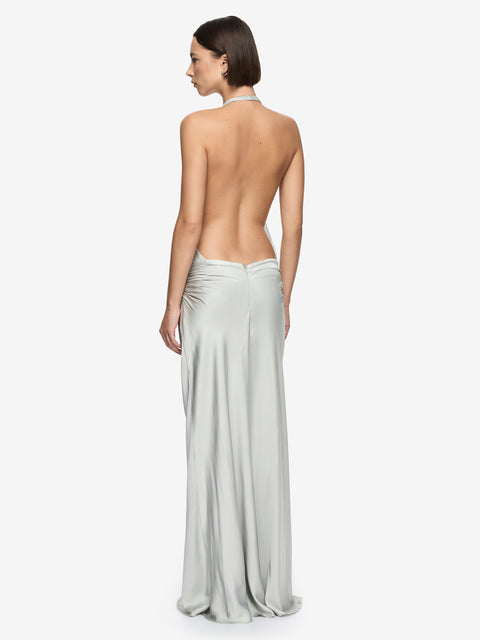 NALU HALTER MAXI DRESS - SILVER
