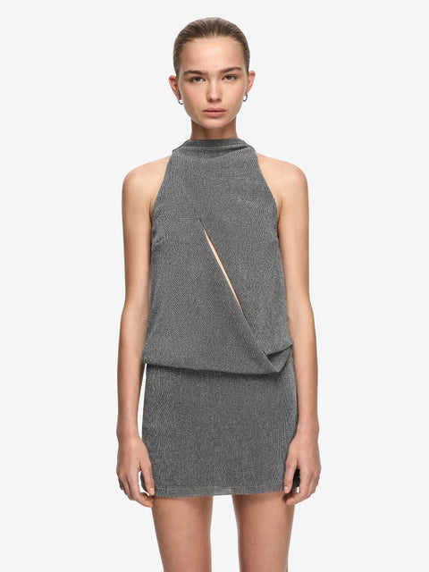 DRIFT SPLIT MINI DRESS - SILVER