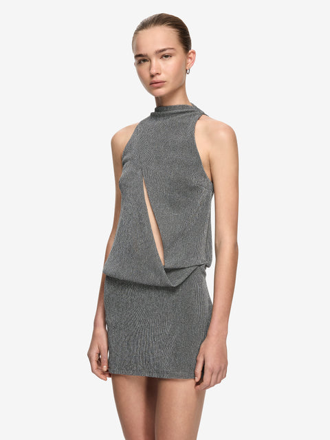 DRIFT SPLIT MINI DRESS - SILVER