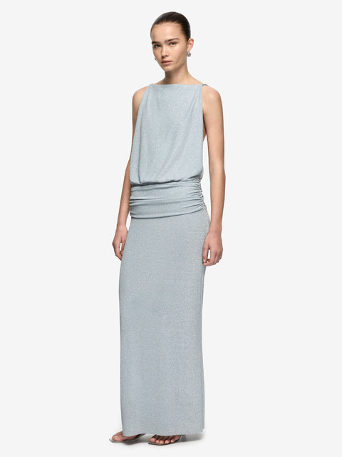 POINT BREAK MAXI DRESS - GREY BLUE LUREX