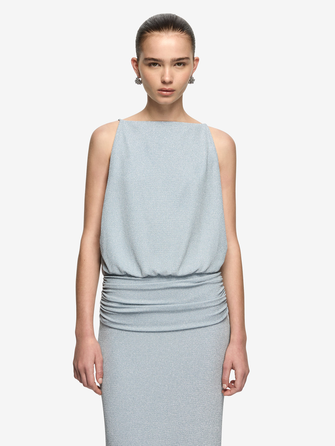 POINT BREAK MAXI DRESS - GREY BLUE LUREX