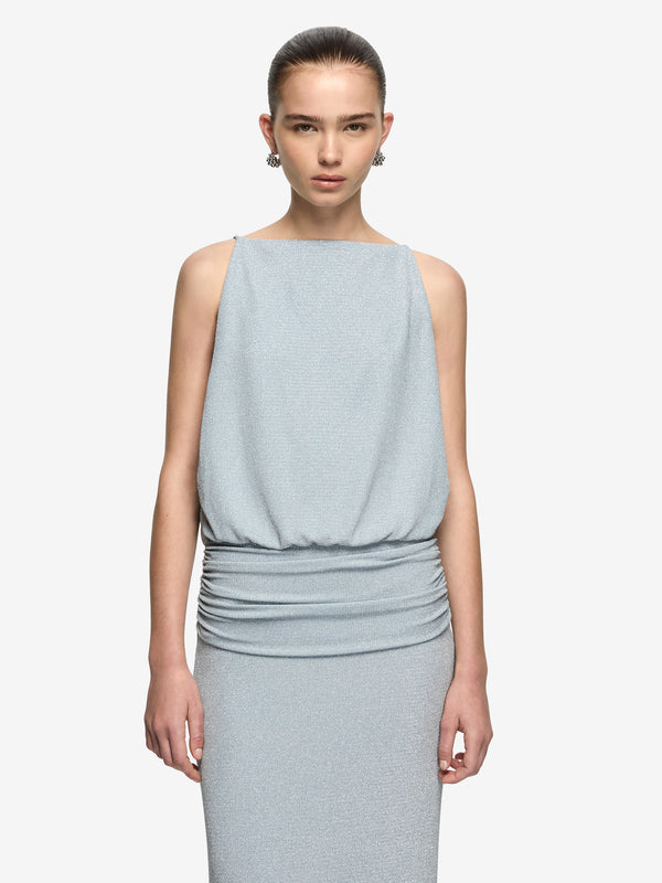 POINT BREAK MAXI DRESS - GREY BLUE LUREX